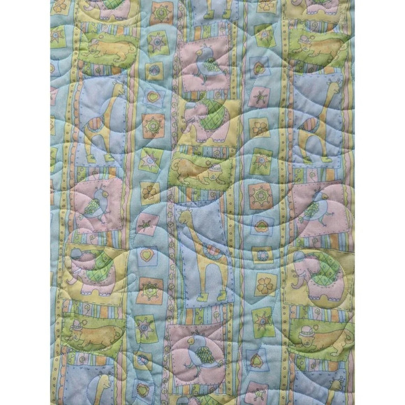 Animal Baby Quilt Handmade Gender Neutral 38" X 44" Blue Pink Yellow Green - Picture 4 of 8